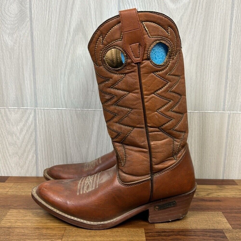 Ramrods Mens Cowboy Boots 7.5 Brown Leather Mid Calf Western Work Wear Embroider